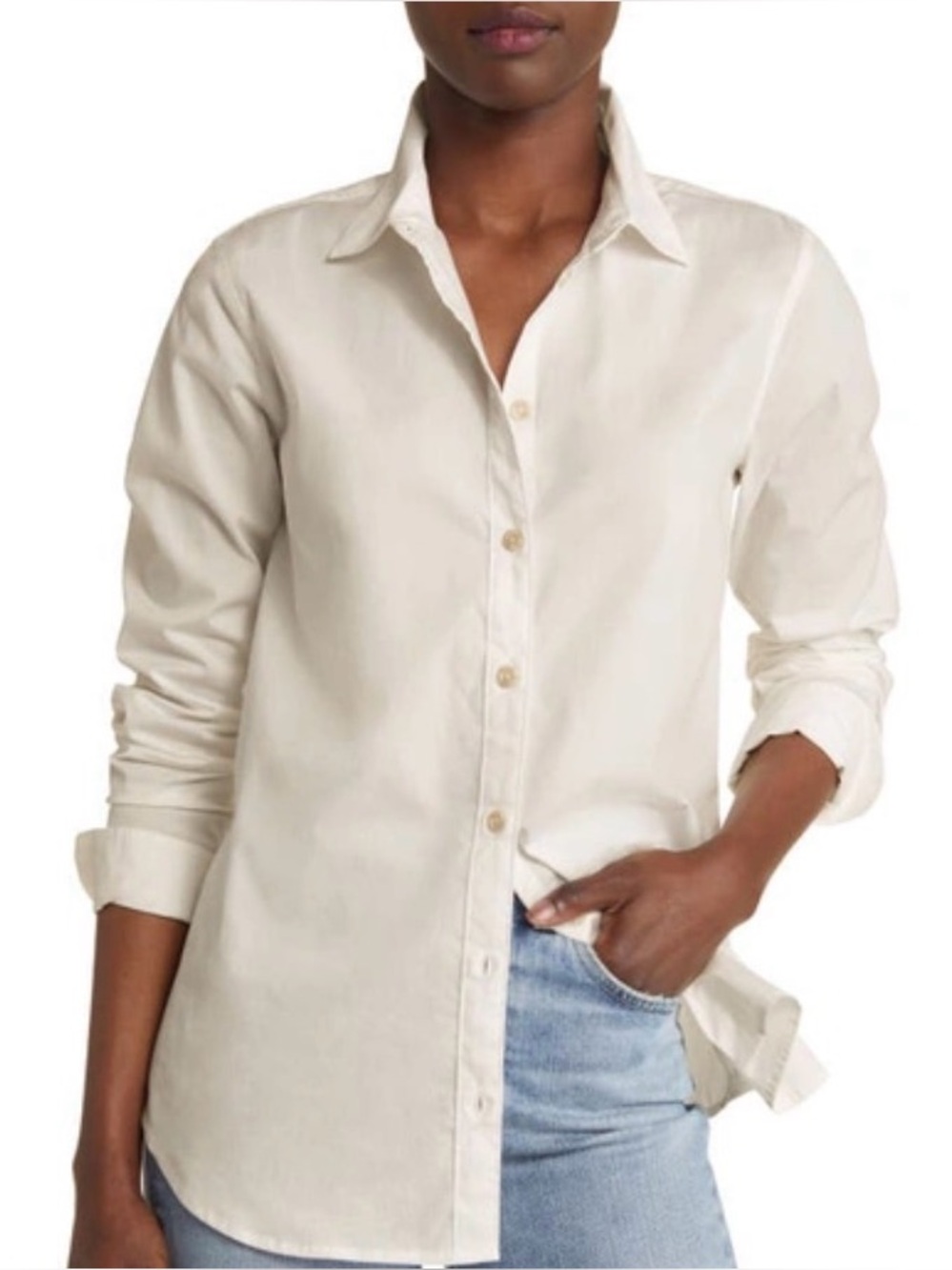 Faherty Malibu Cotton Poplin Button-Up Shirt Ivory Size M